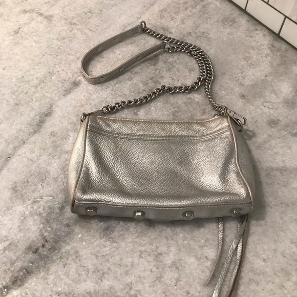 Rebecca Minkoff Mini Mac Crossbody Bag Womens Silver Shoulder Bag Leather Boho - Picture 5 of 11